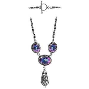 Sterling Silver Bali Handcrafted Mystic Quartz Pendant Necklace With Decorative Finish.