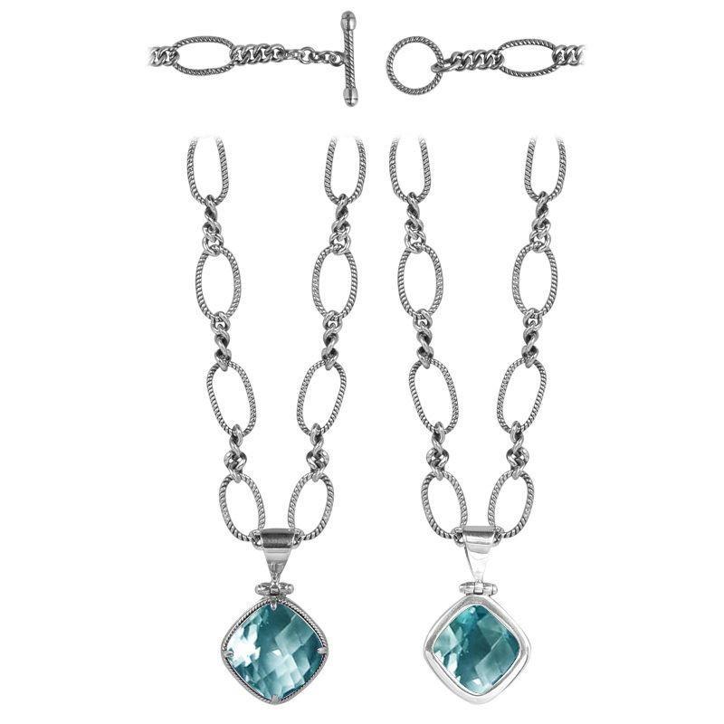 SN-3595-BT Sterling Silver Necklace With Blue Topaz Q. Jewelry Bali Designs Inc 