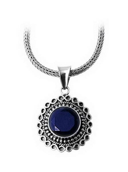Sterling Silver Pendant Featuring Sapphire With Braided And Looped Detailing.