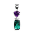 Sterling Silver Pendant Featuring Amethyst And Green Quartz In A Modern Dual-Stone Design.