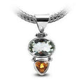 Sterling Silver Pendant With Green Quartz And Citrine Quartz Set In A Dual-Stone Polished Design.
