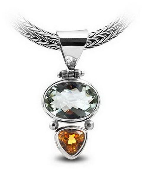 SP-1930-CO1 Sterling Silver Pendant With Green Amethyst Q., Citrine Q. Jewelry Bali Designs Inc 