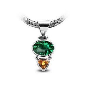 SP-1930-CO2 Sterling Silver Pendant With Green quartz, Citrine Q. Jewelry Bali Designs Inc 