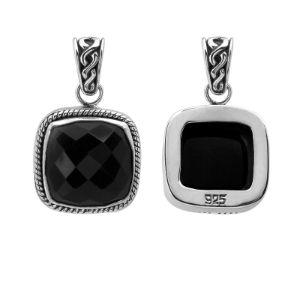 SP-2233-OX Sterling Silver Square Shape Pendant With Black Onyx Jewelry Bali Designs Inc 