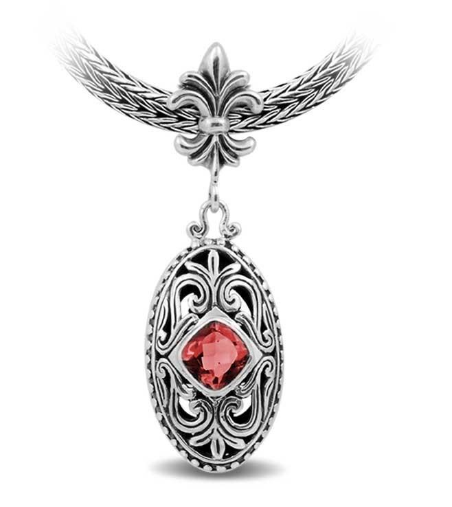 SP-2389-GA Sterling Silver Pendant With Garnet Jewelry Bali Designs Inc 