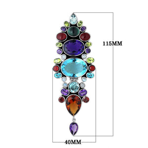 Sterling Silver Vertical Multi-Stone Pendant With Mixed Quartz And Balinese Artisan Detailing.