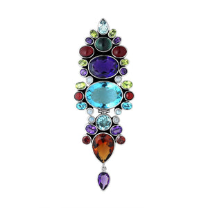 Sterling Silver Vertical Multi-Stone Pendant With Mixed Quartz And Balinese Artisan Detailing.
