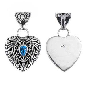 SP-3145-BT Sterling Silver Pendant With Blue Topaz Q. Jewelry Bali Designs Inc 