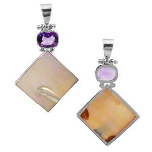 SP-5211-CO1 Sterling Silver Pendant With Mother Of Pearl, Amethyst Q. Jewelry Bali Designs Inc 