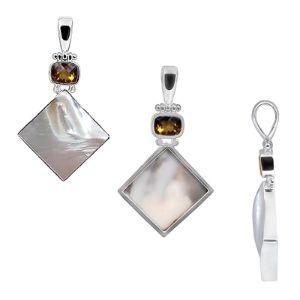 SP-5211-CO2 Sterling Silver Pendant With Mother Of Pearl, Citrine Q. Jewelry Bali Designs Inc 