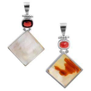 SP-5211-CO3 Sterling Silver Pendant With Mother Of Pearl, Garnet Q. Jewelry Bali Designs Inc 