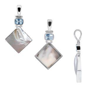 SP-5211-CO4 Sterling Silver Pendant With Mother Of Pearl, Blue Topaz Q. Jewelry Bali Designs Inc 