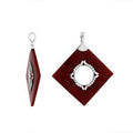 Sterling Silver Square Pendant Featuring Red Coral With Central Silver Medallion.