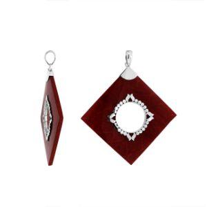 Sterling Silver Square Pendant Featuring Red Coral With Central Silver Medallion.