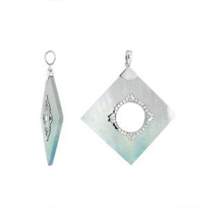 SP-5214-MOP Sterling Silver Diamond Square Shape Pendant With Mother of Pearl Jewelry Bali Designs Inc 