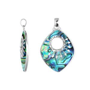 Sterling Silver Shield-Shaped Pendant Featuring Abalone Shell With Sunburst Medallion.