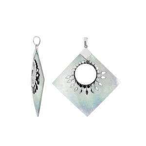 Sterling Silver Diamond Pendant Featuring Mother Of Pearl With Sunburst Medallion.