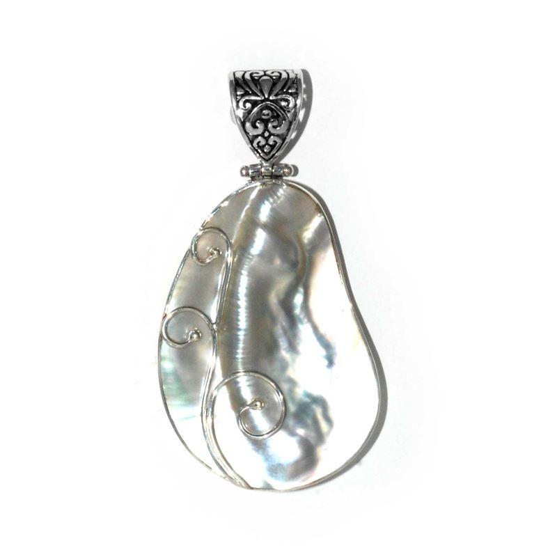 SP-5224-SHW Sterling Silver Pendant With Mother Of Pearl Jewelry Bali Designs Inc 