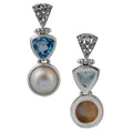 Wholesale Sterling Silver Fresh Water Pearl & Blue Topaz Quartz Pendant With Ornate Trillion Drop Design Handcrafted In Bali