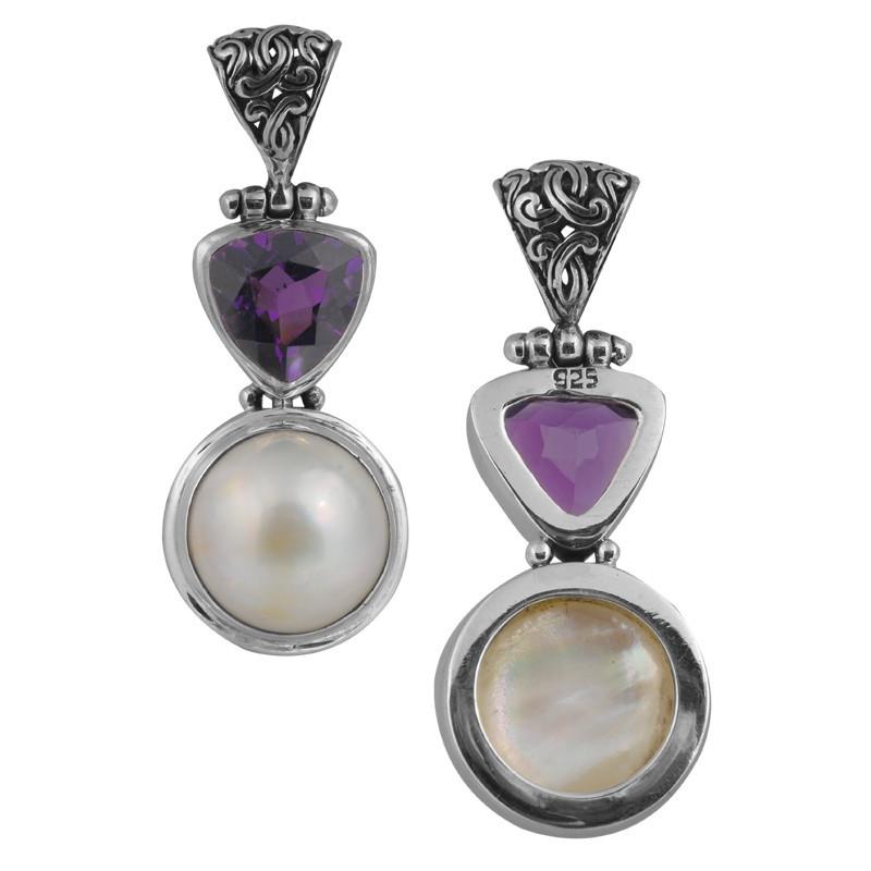 SP-5309-CO3 Sterling Silver Pendant With Fresh Water Pearl, Amethyst Q. Jewelry Bali Designs Inc 