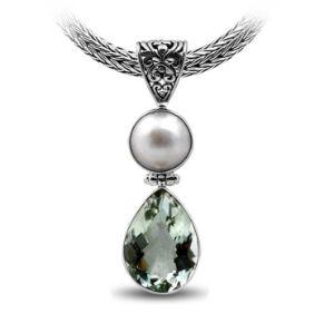 SP-5329-CO1 Sterling Silver Pendant With Pearl, Green Amethyst Q. Jewelry Bali Designs Inc 