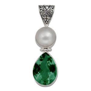 SP-5329-CO2 Sterling Silver Pendant With Mother Of Pearl, Green Quartz Jewelry Bali Designs Inc 