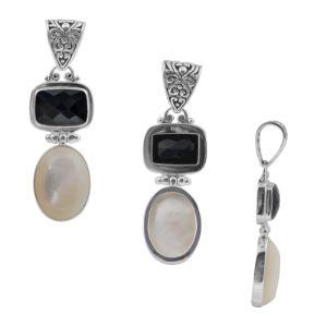 SP-5351-CO1 Sterling Silver Pendant With Fresh Water Pearl, Onyx Jewelry Bali Designs Inc 