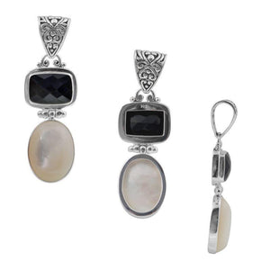 Sterling Silver Pendant With Black Onyx And Fresh Water Pearl In Dual-Drop Balinese Design.