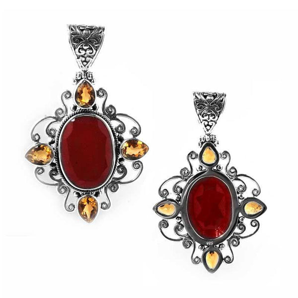 SP-5371-CO1 Sterling Silver Pendant With Ruby, Citrine Q. Jewelry Bali Designs Inc 