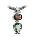 Sterling Silver Pendant With Smoky Quartz And Green Amethyst Quartz In Two-Stone Balinese Design.