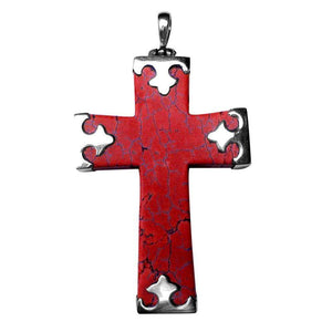 Sterling Silver Red Coral Cross Pendant With Sculpted Balinese Accents.