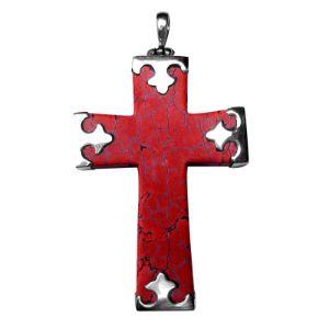 Sterling Silver Red Coral Cross Pendant With Sculpted Balinese Accents.