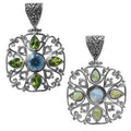 Sterling Silver Blue Topaz Quartz And Peridot Quartz Floral Scroll Pendant.