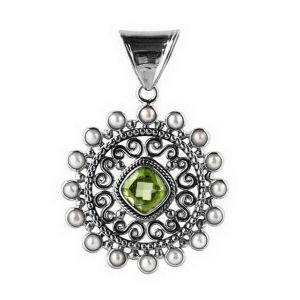 SP-5525-CO6 Sterling Silver Pendant With Peridot Q., Pearl Jewelry Bali Designs Inc 