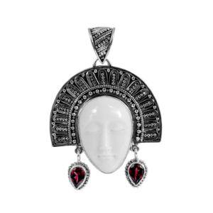 SP-5610-CO1 Sterling Silver Pendant With Garnet Q., Bone Face Jewelry Bali Designs Inc 