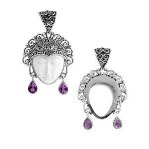 SP-5638-CO1 Sterling Silver Pendant With Amethyst & Bone Face Jewelry Bali Designs Inc 