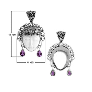 Sterling Silver Amethyst Quartz Bone Face Pendant With Ornate Balinese Filigree.