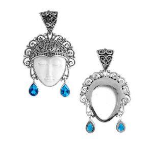 SP-5638-CO2 Sterling Silver Pendant With Bone Face, Blue Topaz Jewelry Bali Designs Inc 