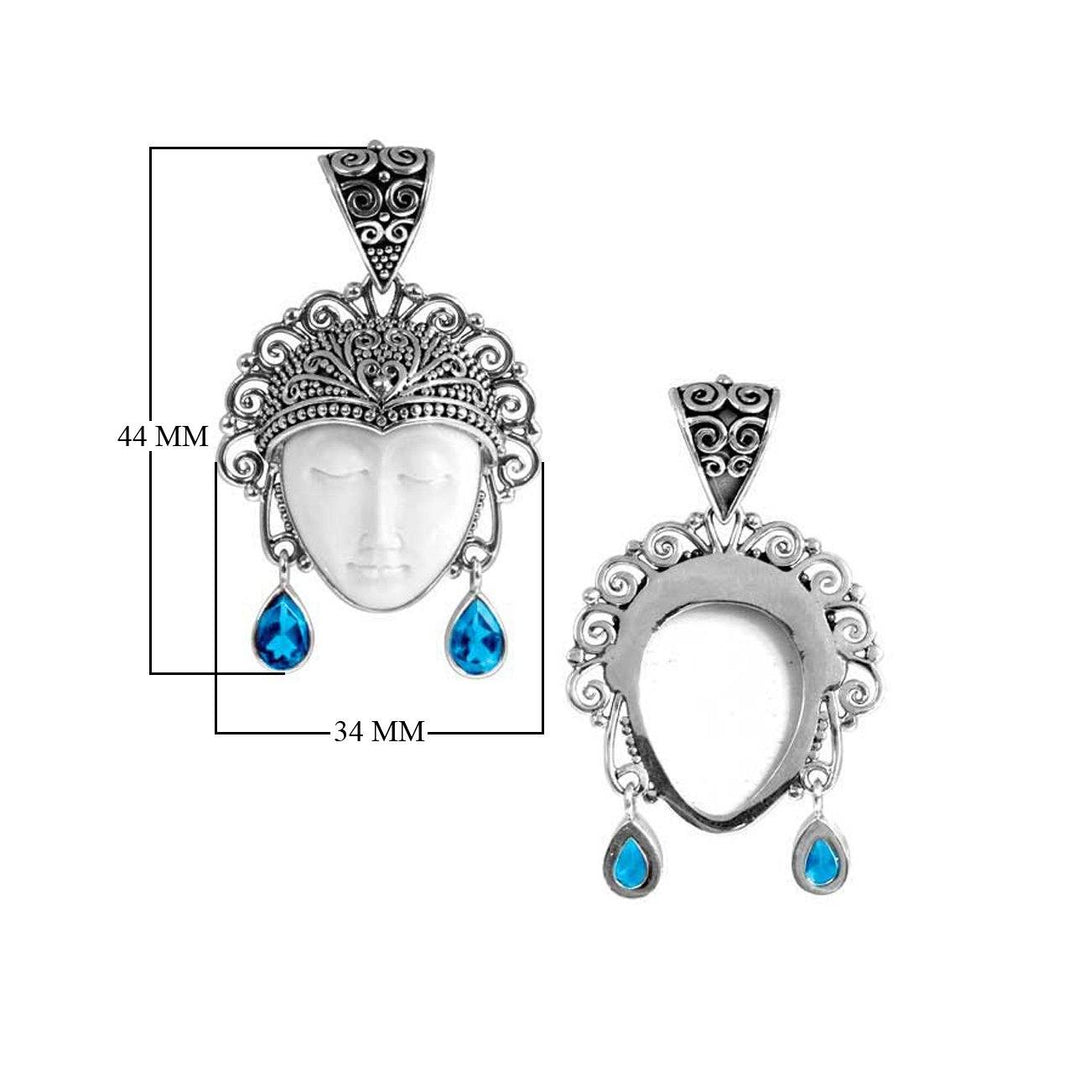 SP-5638-CO2 Sterling Silver Pendant With Bone Face, Blue Topaz Jewelry Bali Designs Inc 