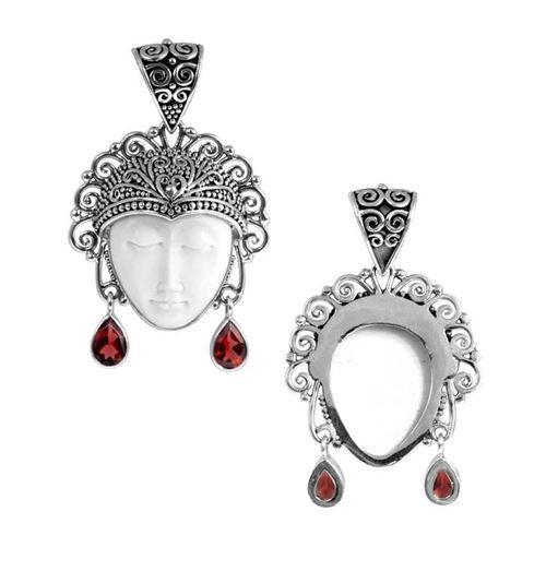 SP-5638-CO3 Sterling Silver Pendant With Bone Face, Garnet Jewelry Bali Designs Inc 