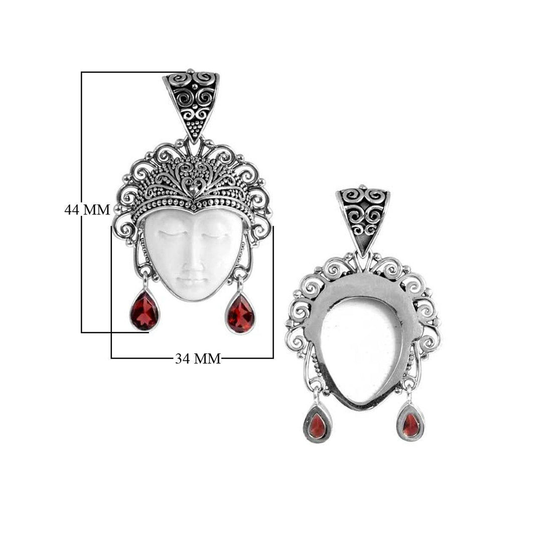 SP-5638-CO3 Sterling Silver Pendant With Bone Face, Garnet Jewelry Bali Designs Inc 