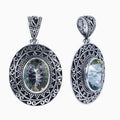 Sterling Silver Mystic Quartz Oval Pendant With Balinese Swirl And Granulated Detailing.