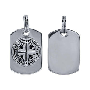 Sterling Silver Balinese Cross Medallion Tag Pendant With Rope Detailing.