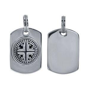 Sterling Silver Balinese Cross Medallion Tag Pendant With Rope Detailing.