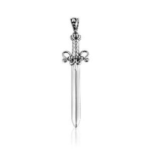 Sterling Silver Balinese Sword Pendant With Ornate Hilt Detailing.