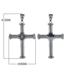 Sterling Silver Balinese Braided Rod Cross Pendant With Ornamental Center.