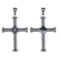 Sterling Silver Balinese Braided Rod Cross Pendant With Ornamental Center.