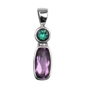 Sterling Silver Green Quartz And Amethyst Quartz Vertical Duo Pendant