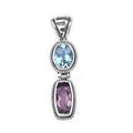 Sterling Silver Blue Topaz Quartz And Amethyst Quartz Rope Edge Vertical Pendant