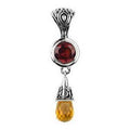 Sterling Silver Garnet Quartz And Citrine Quartz Drop Pendant With Ornate Bail